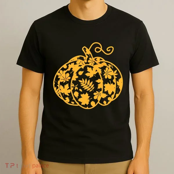 Cute Autumn Fall Leaves Pattern Pumpkin T-Shirt