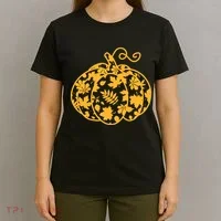 Cute Autumn Fall Leaves Pattern Pumpkin T-Shirt thumb 4