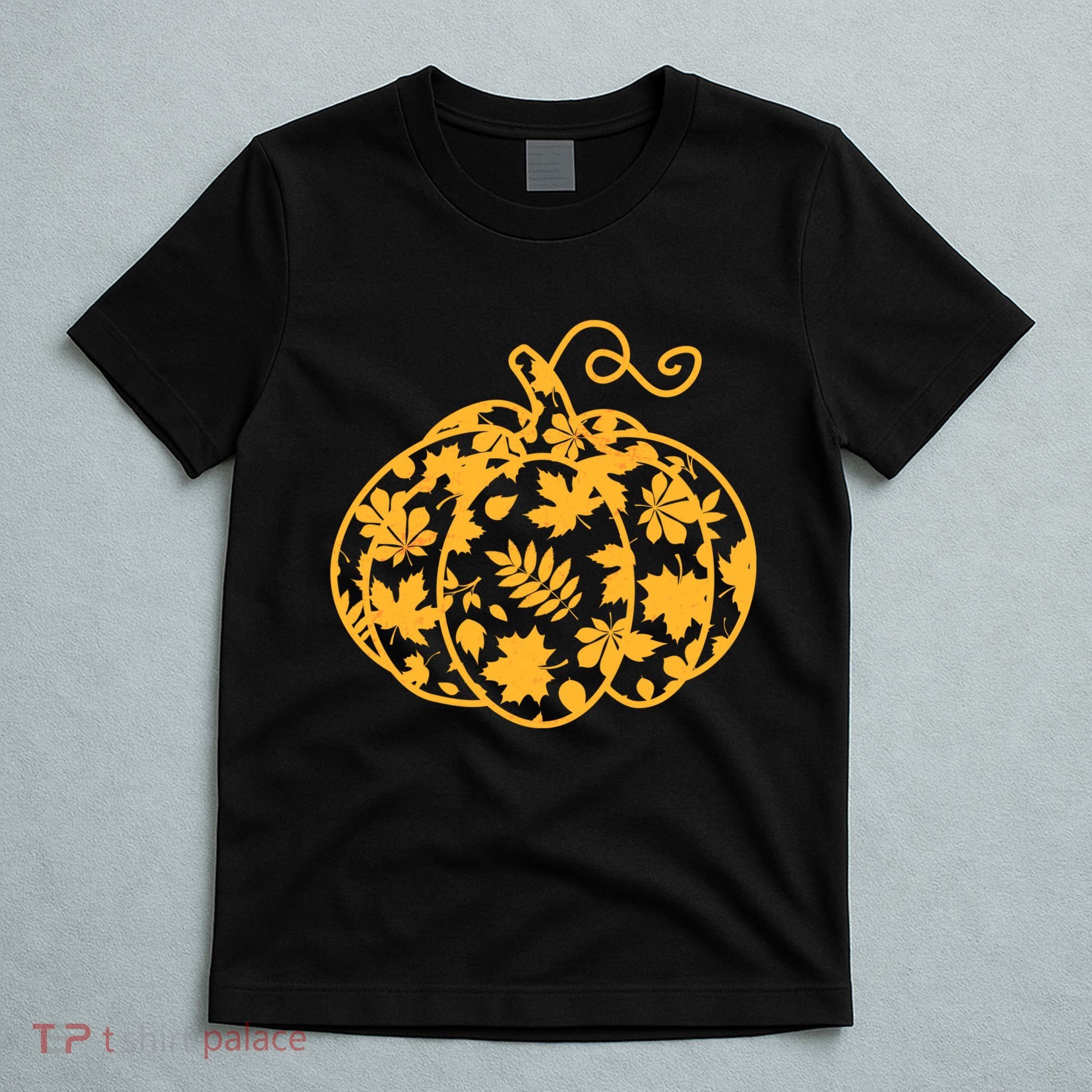 Cute Autumn Fall Leaves Pattern Pumpkin T-Shirt