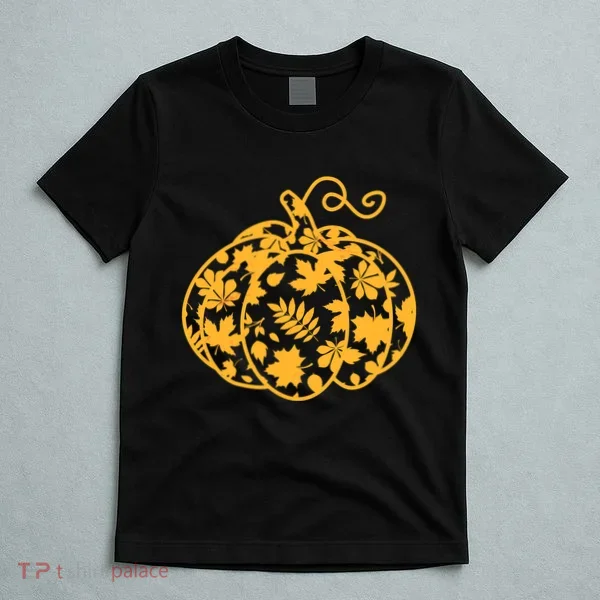 Cute Autumn Fall Leaves Pattern Pumpkin T-Shirt