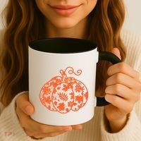 Cute Autumn Fall Leaves Pattern Pumpkin Coffee Mug thumb 3