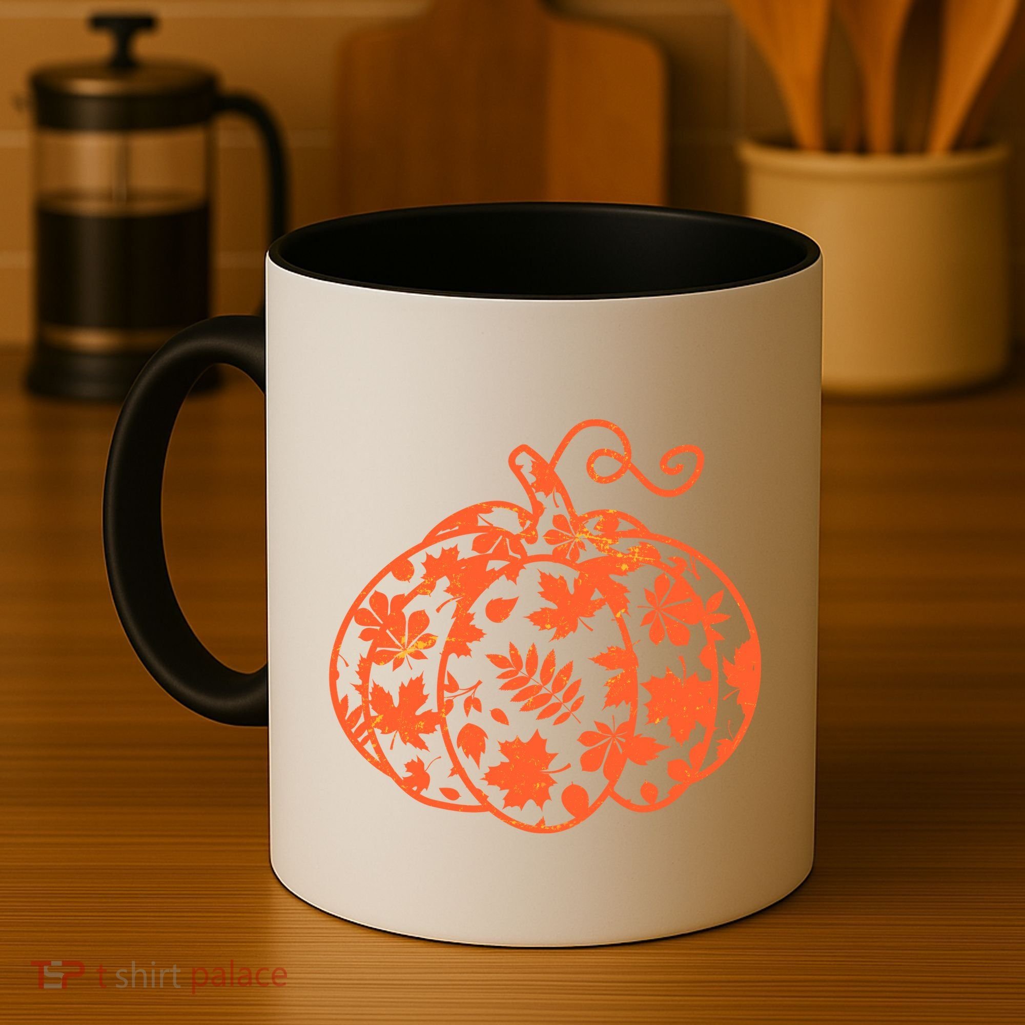 Cute Autumn Fall Leaves Pattern Pumpkin Coffee Mug