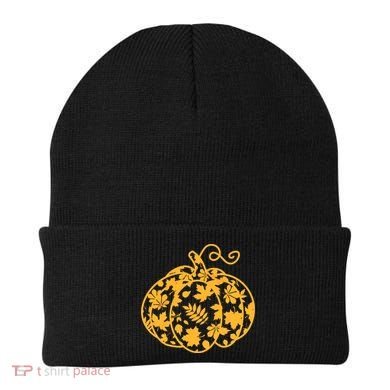 Cute Autumn Fall Leaves Pattern Pumpkin Beanie