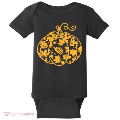 Cute Autumn Fall Leaves Pattern Pumpkin Baby Bodysuit