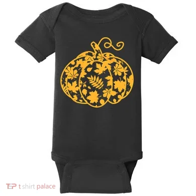 Cute Autumn Fall Leaves Pattern Pumpkin Baby Bodysuit