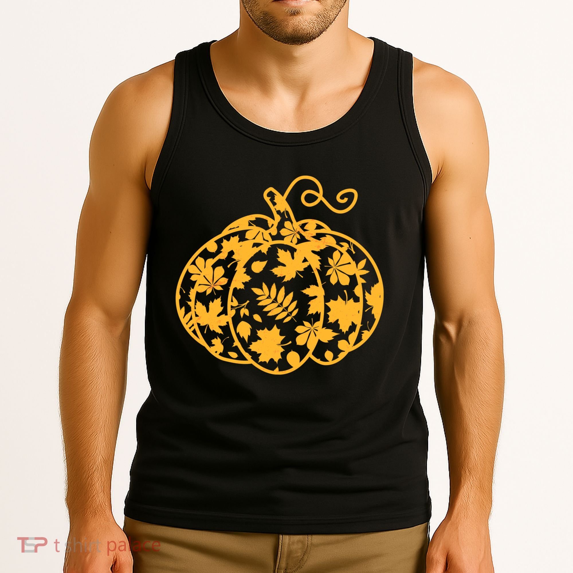 Cute Autumn Fall Leaves Pattern Pumpkin Tank Top
