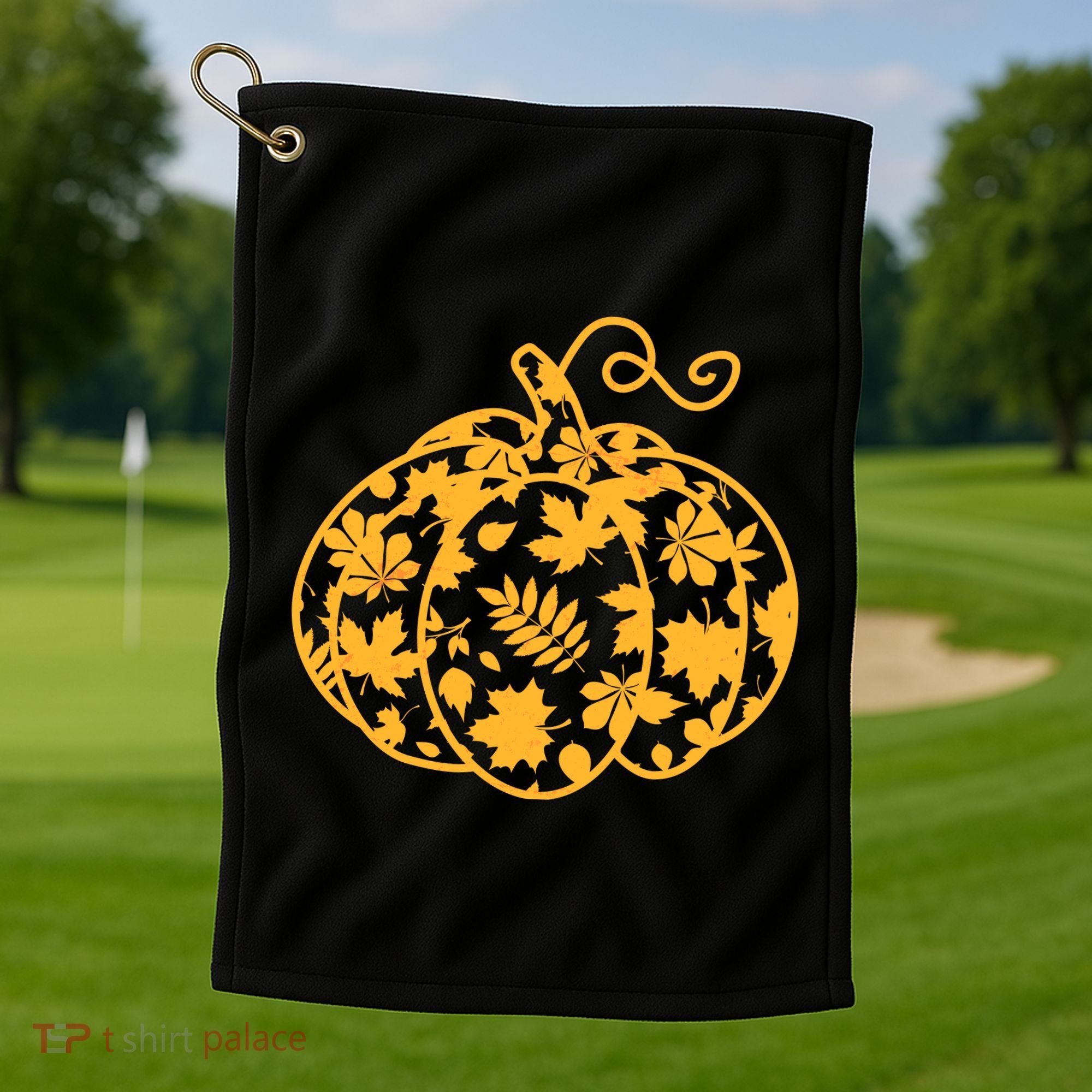 Cute Autumn Fall Leaves Pattern Pumpkin Golf Towel