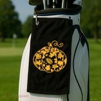 Cute Autumn Fall Leaves Pattern Pumpkin Golf Towel thumb 2