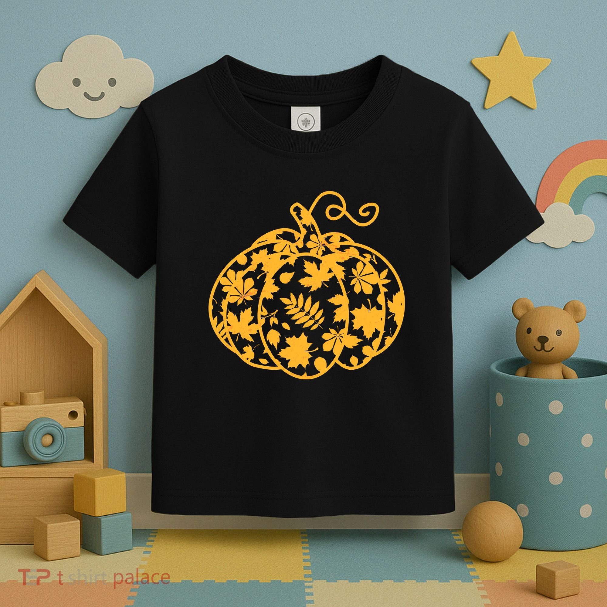 Cute Autumn Fall Leaves Pattern Pumpkin Toddler T-Shirt