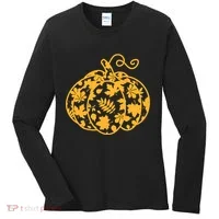 Cute Autumn Fall Leaves Pattern Pumpkin Women's Long Sleeve Shirt thumb 0