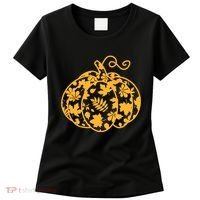 Cute Autumn Fall Leaves Pattern Pumpkin Women's T-Shirt thumb 0