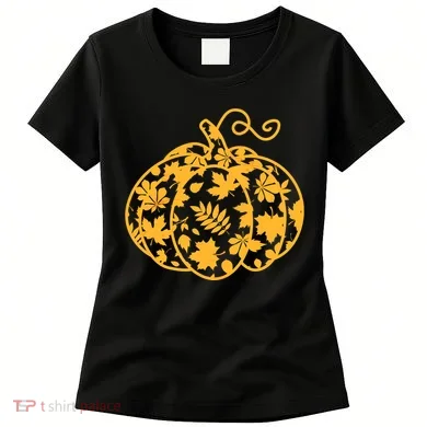 Cute Autumn Fall Leaves Pattern Pumpkin Women's T-Shirt
