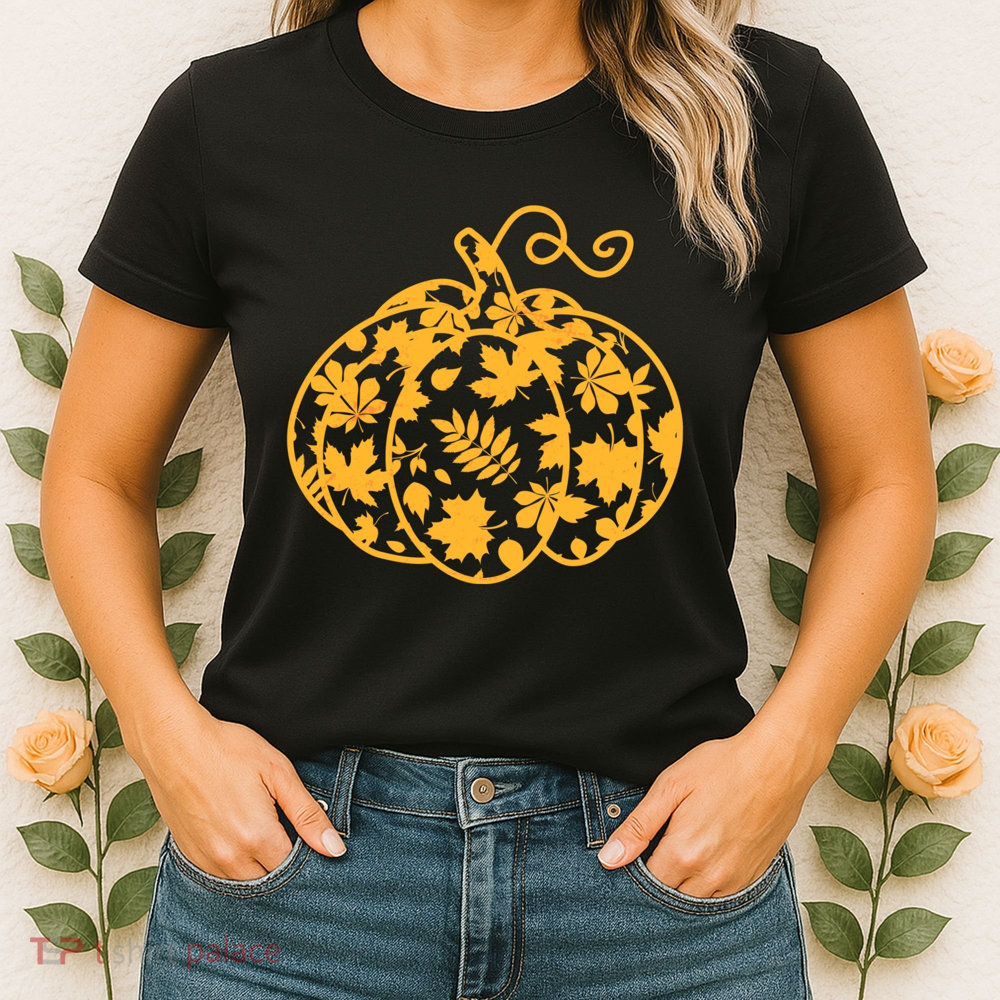 Cute Autumn Fall Leaves Pattern Pumpkin Women's T-Shirt
