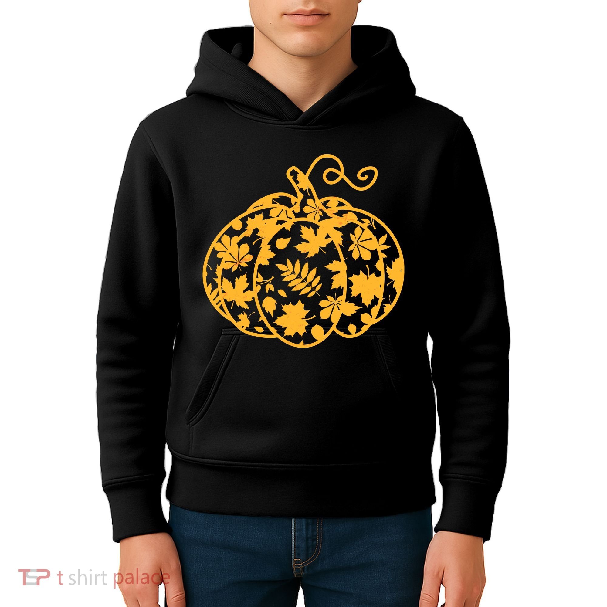 Cute Autumn Fall Leaves Pattern Pumpkin Kids Hoodie