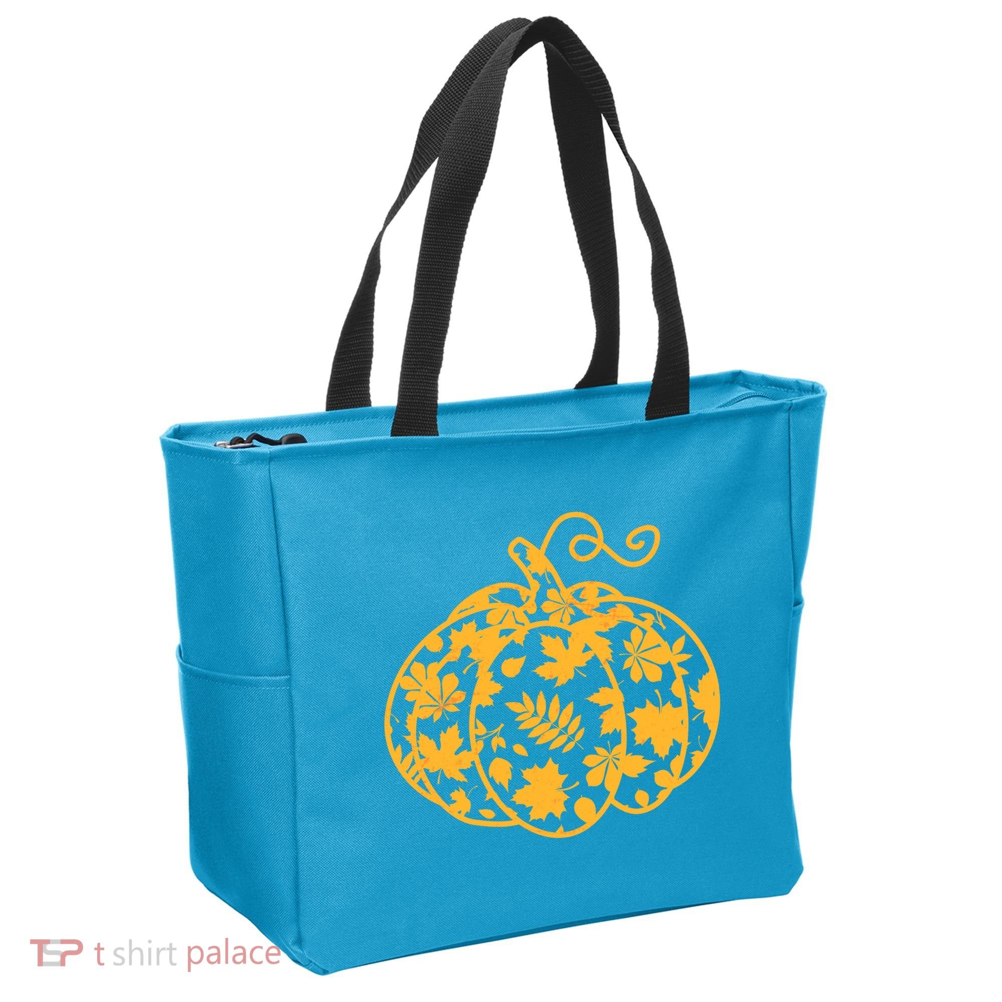 Cute Autumn Fall Leaves Pattern Pumpkin Tote Bag