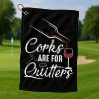 Corks Are For Quitters Funny Wine Drinking Team Festival Golf Towel thumb 1