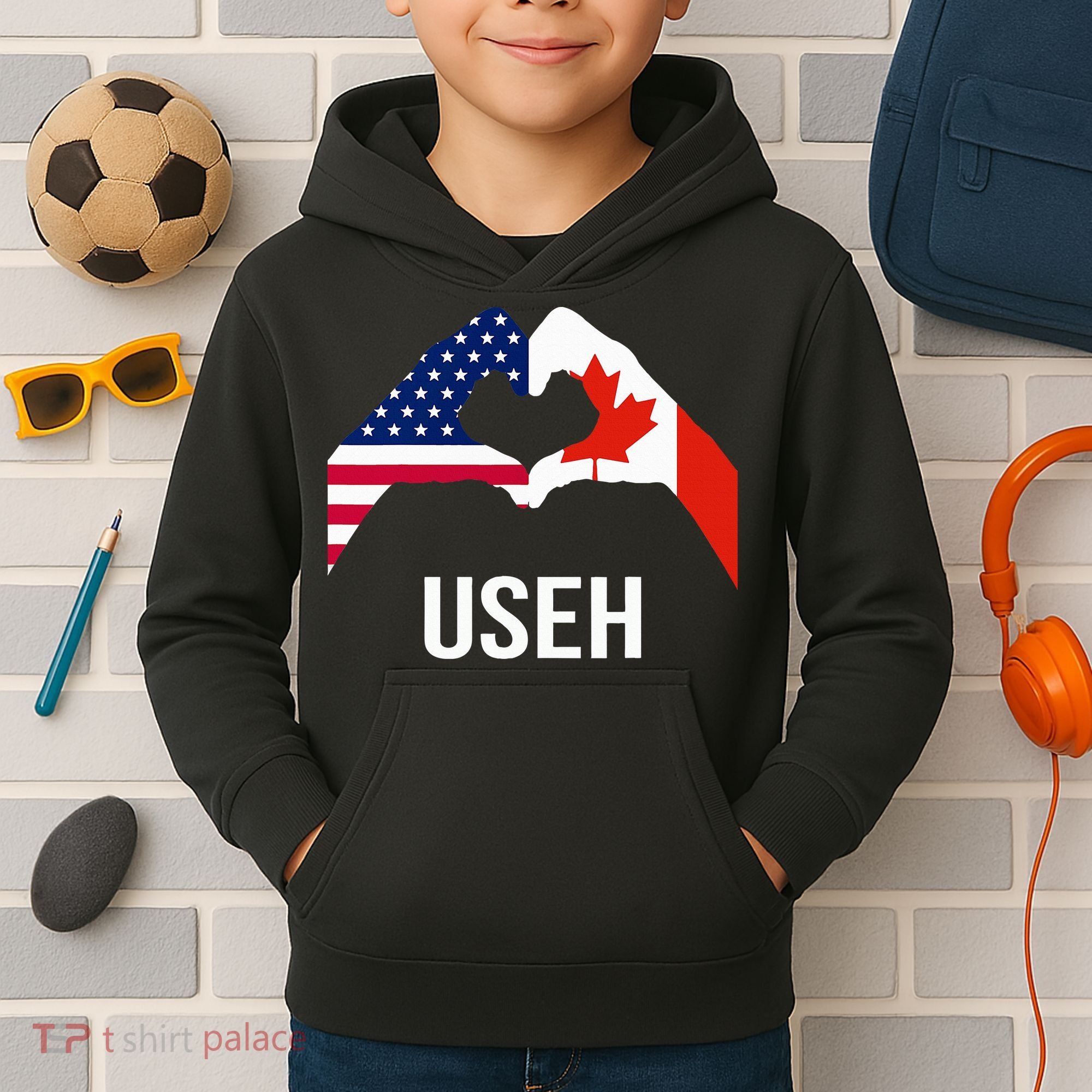 Canada American Flag Us Eh Kids Hoodie