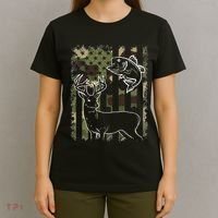 Camouflage American Flag Fishing Hunting Hunter Deer Fish T-Shirt thumb 4