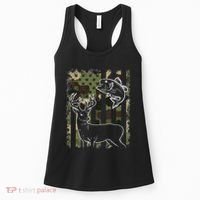 Camouflage American Flag Fishing Hunting Hunter Deer Fish Women's Tank Top thumb 0