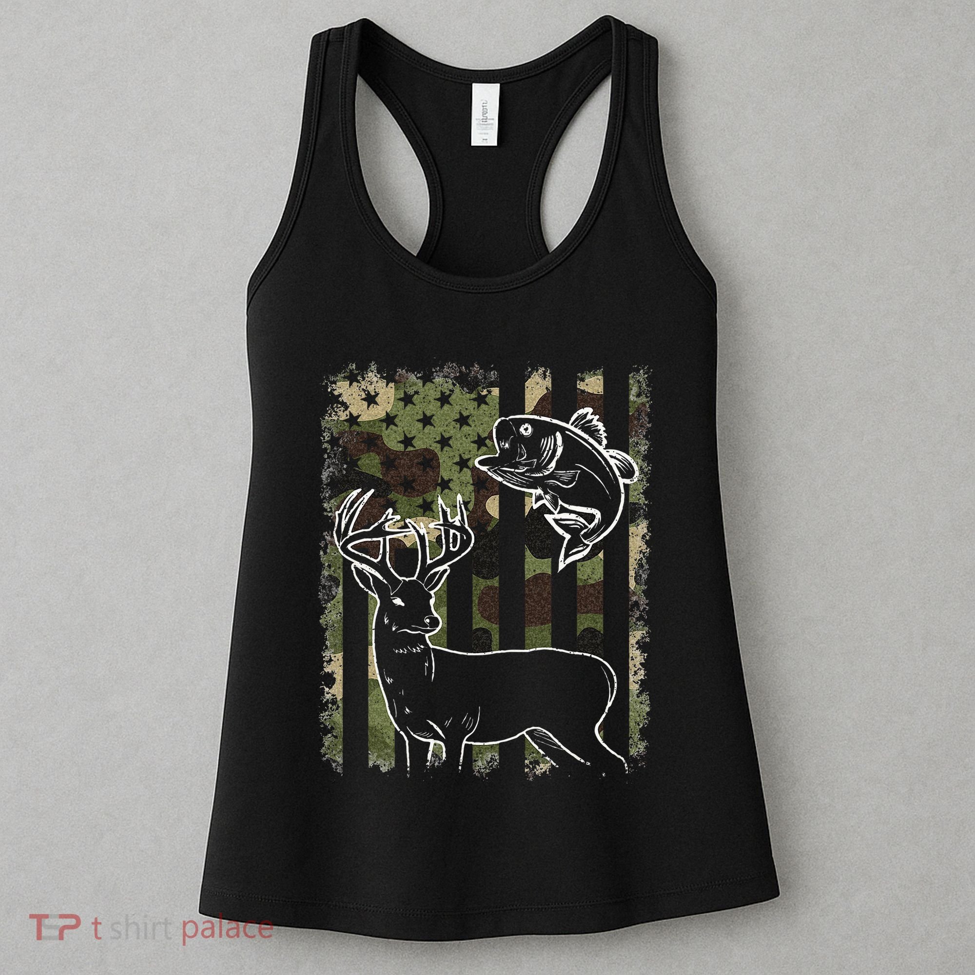Camouflage American Flag Fishing Hunting Hunter Deer Fish Women's Tank Top