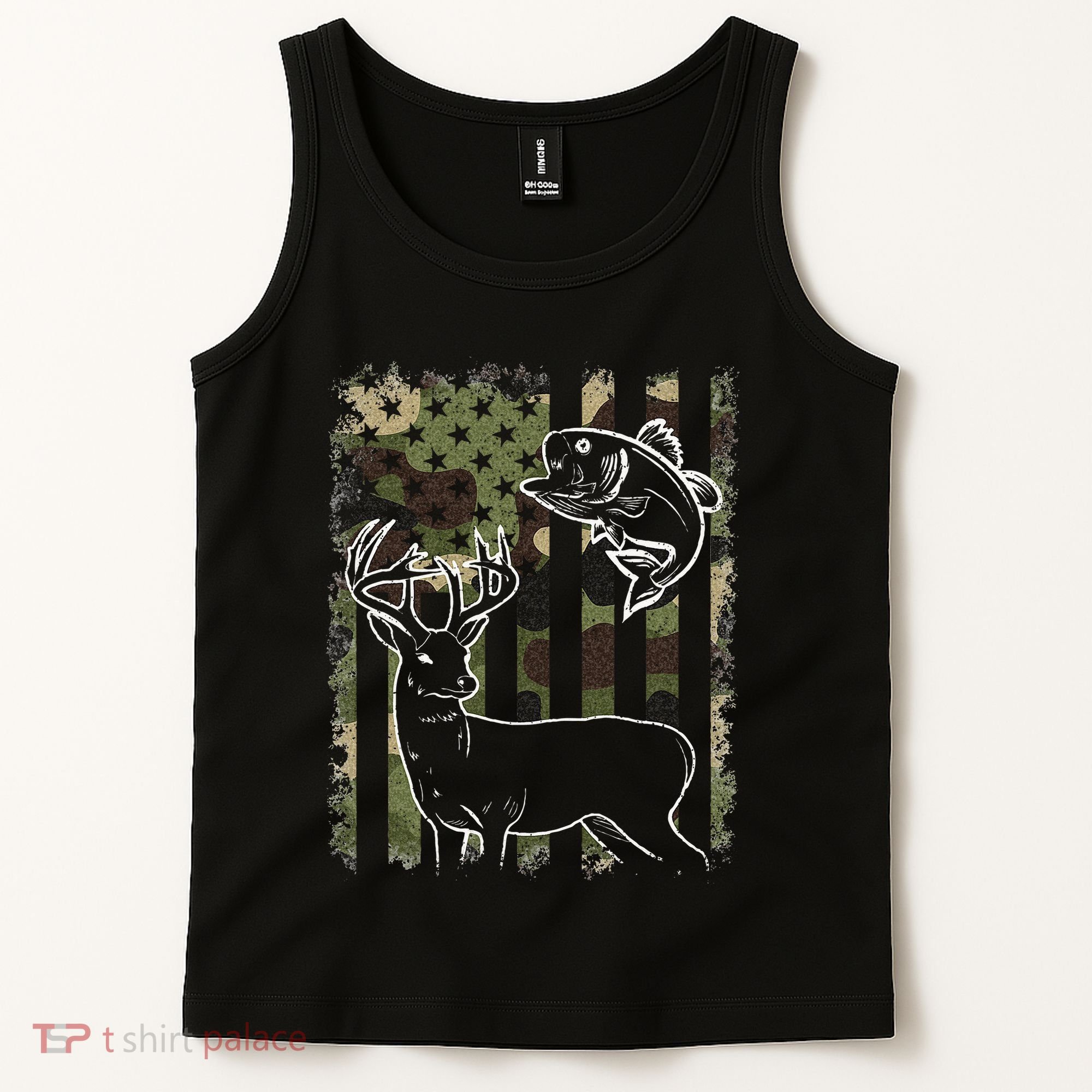 Camouflage American Flag Fishing Hunting Hunter Deer Fish Tank Top