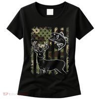 Camouflage American Flag Fishing Hunting Hunter Deer Fish Women's T-Shirt thumb 0