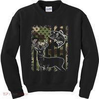 Camouflage American Flag Fishing Hunting Hunter Deer Fish Kids Sweatshirt thumb 0