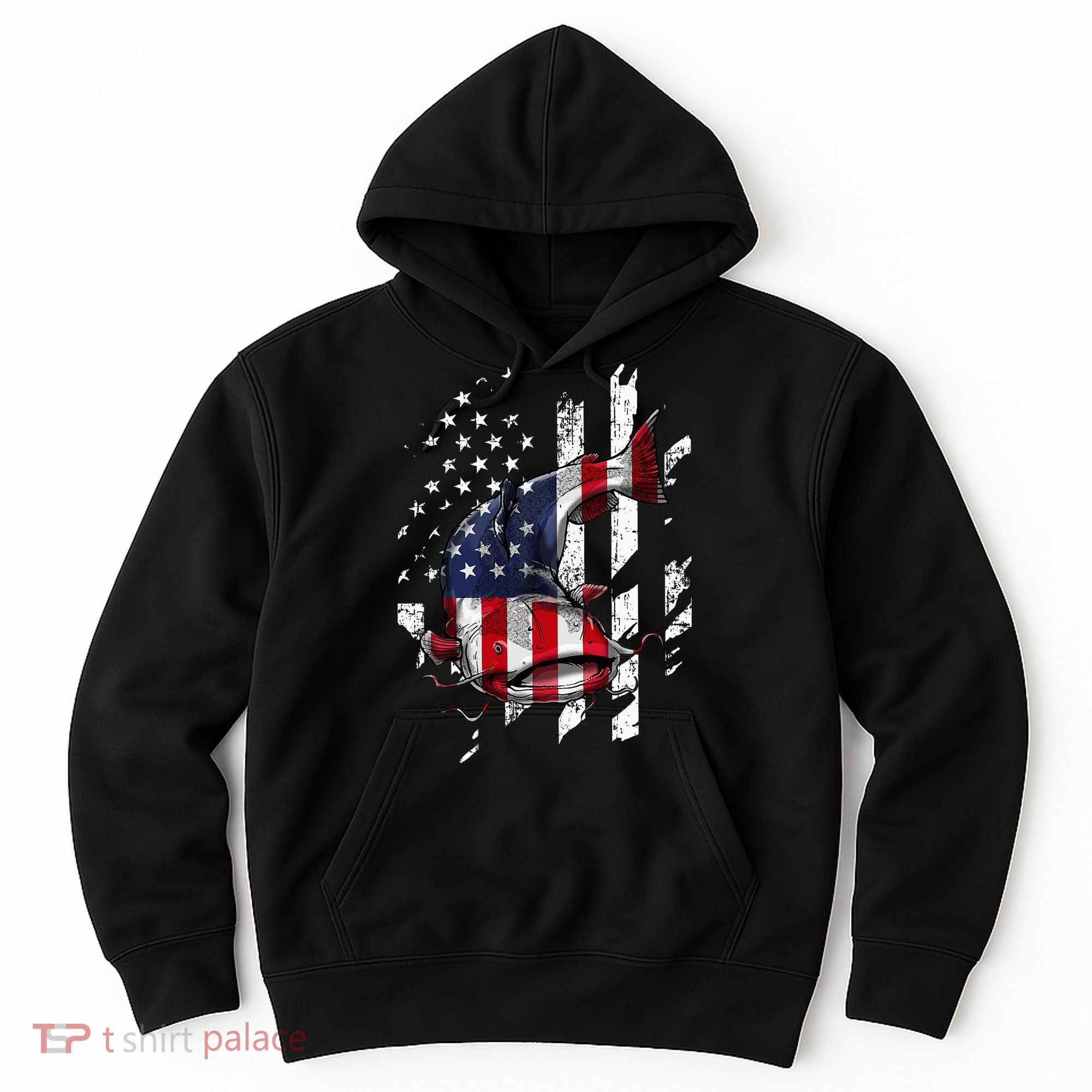Catfishing American Flag Catfish Angler Fisherman Hoodie