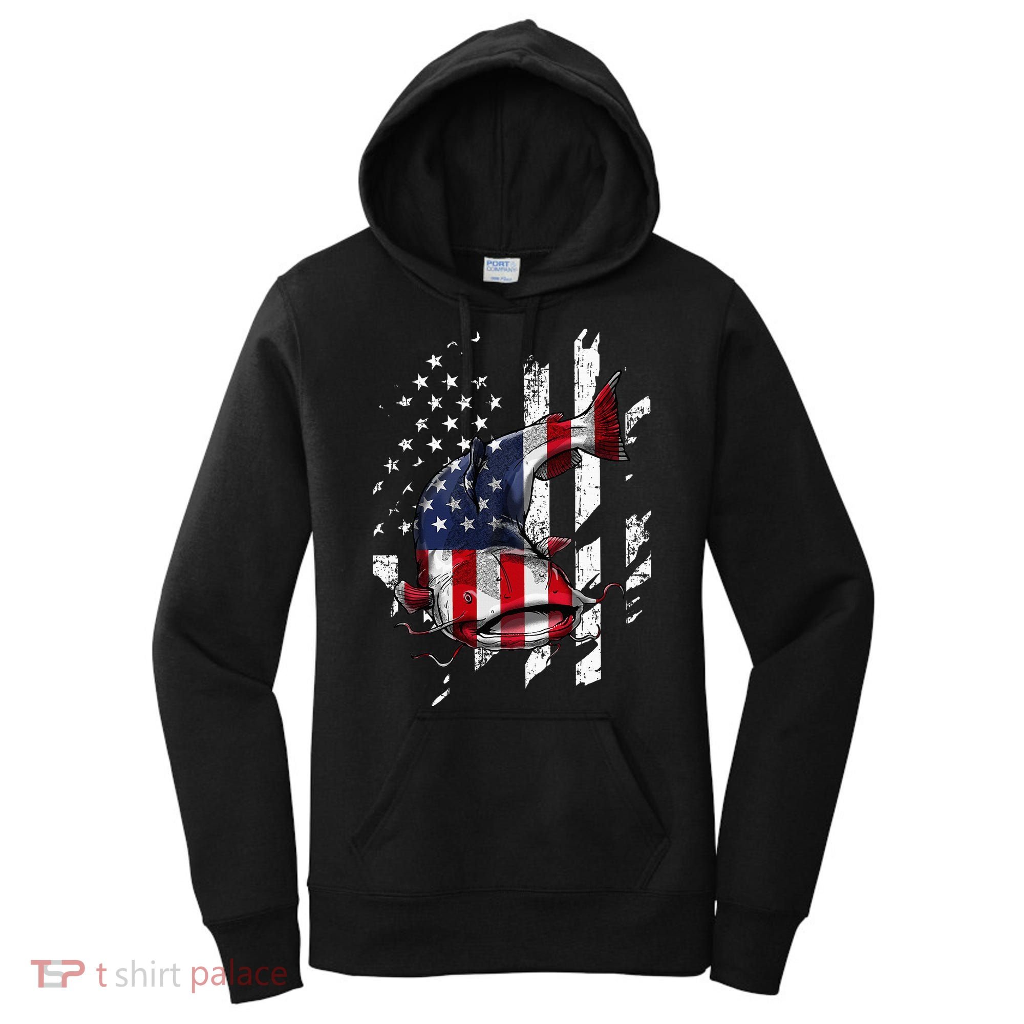 Catfishing American Flag Catfish Angler Fisherman Women's Hoodie