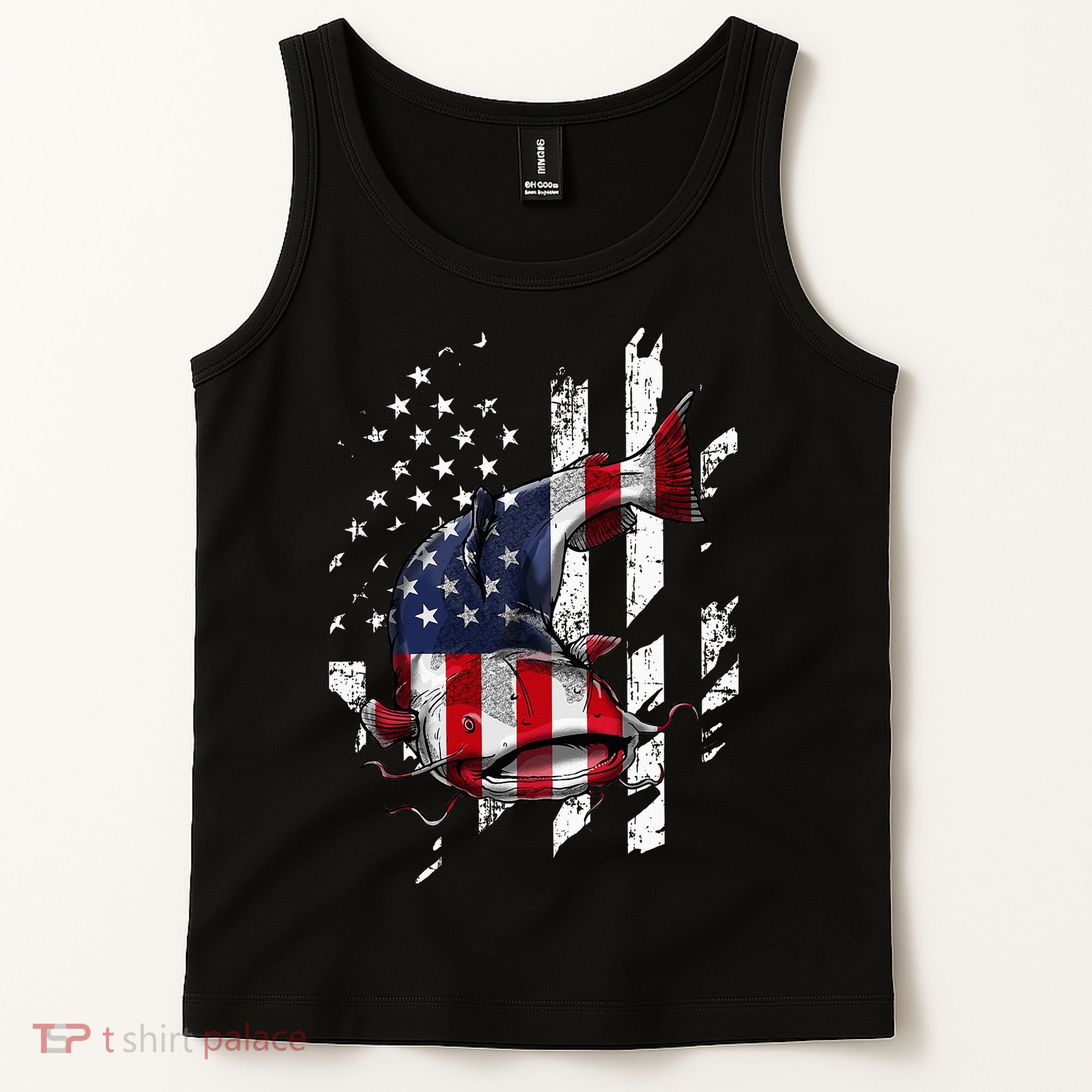 Catfishing American Flag Catfish Angler Fisherman Tank Top