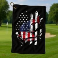 Catfishing American Flag Catfish Angler Fisherman Golf Towel thumb 1