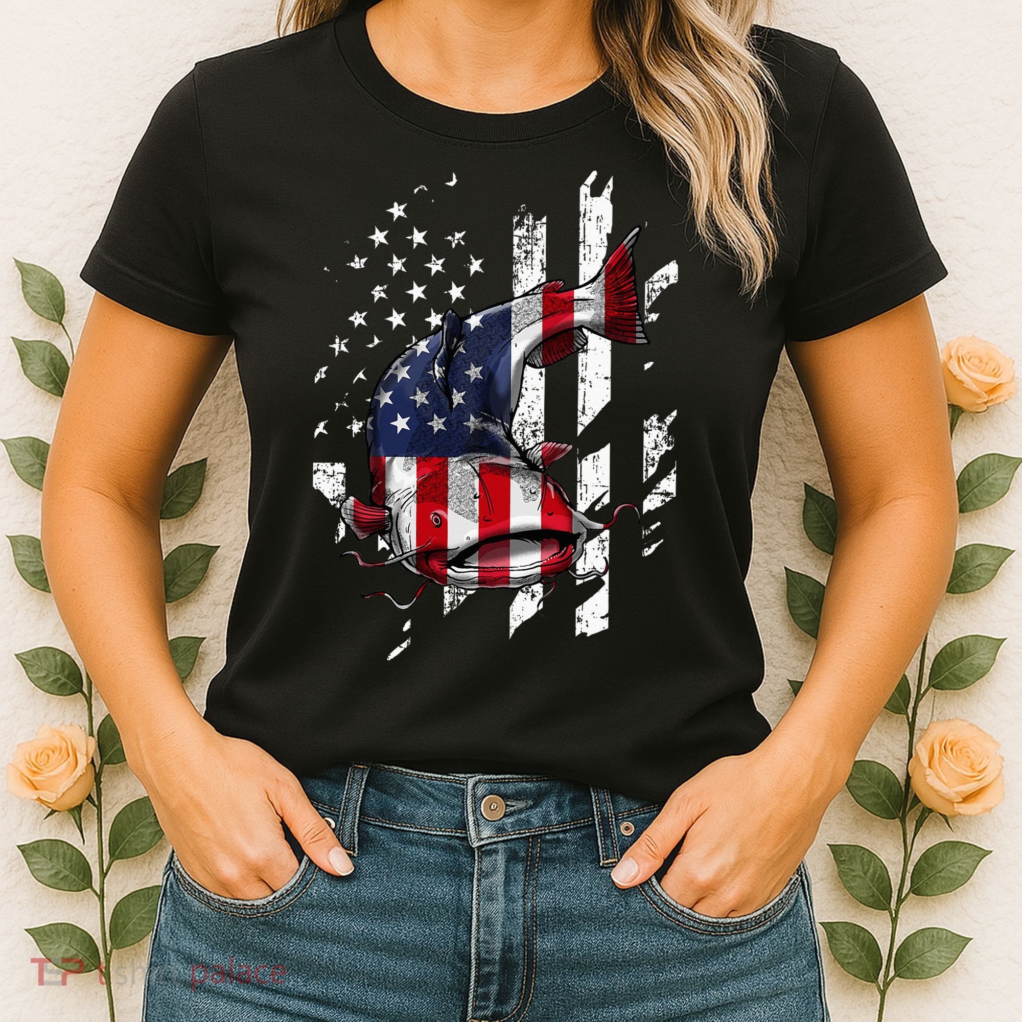 Catfishing American Flag Catfish Angler Fisherman Women's T-Shirt