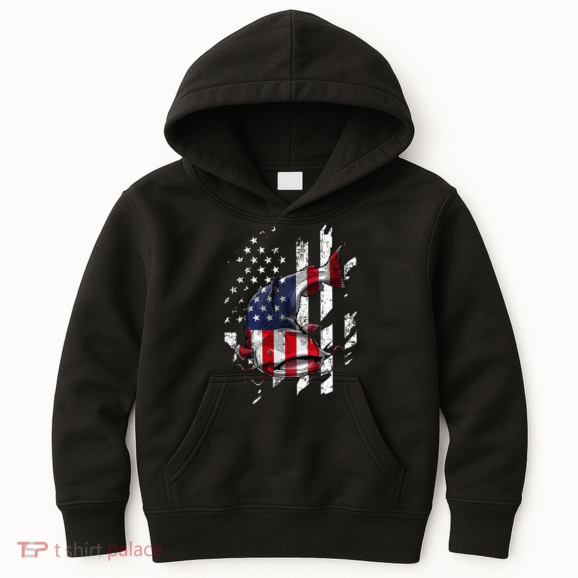 Catfishing American Flag Catfish Angler Fisherman Kids Hoodie