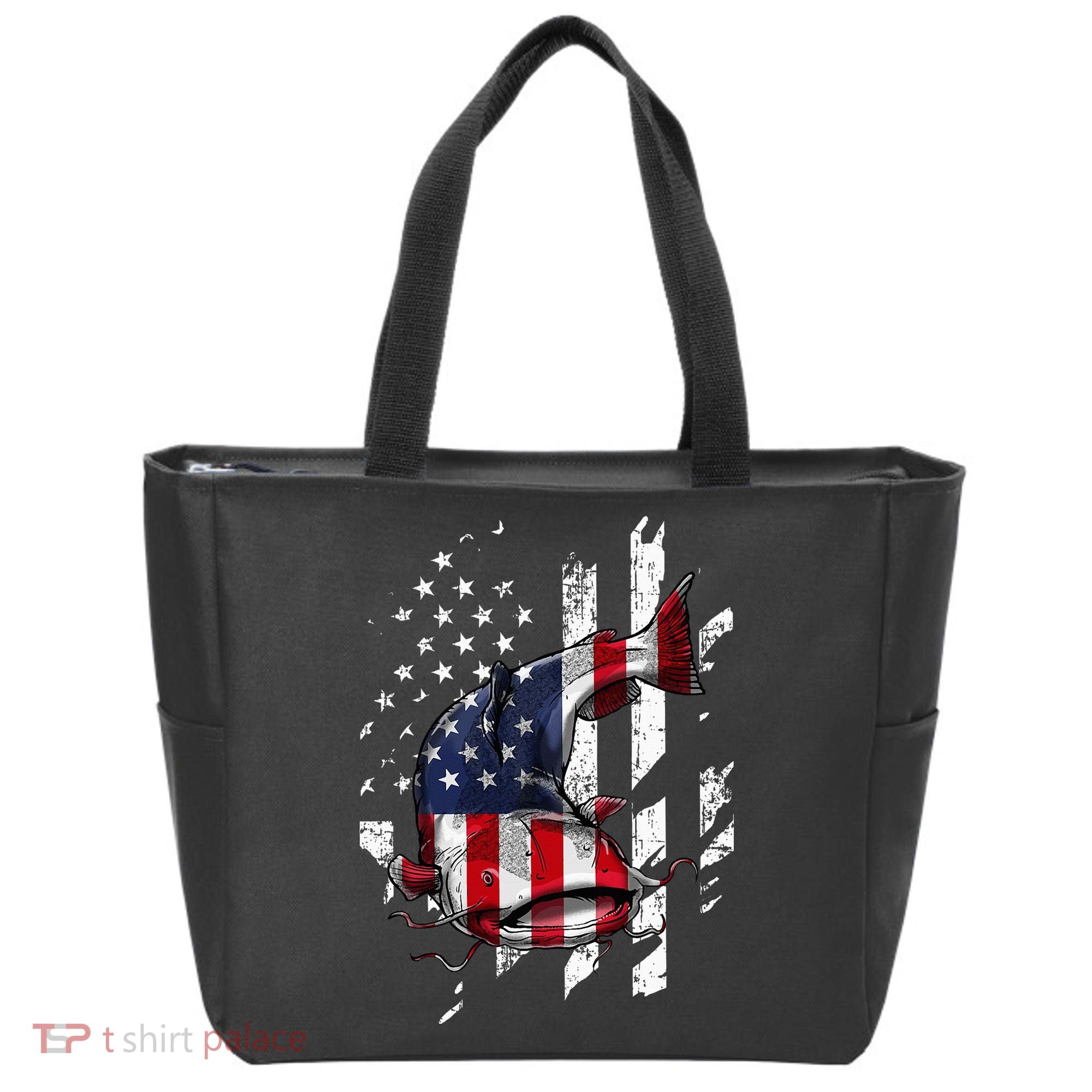 Catfishing American Flag Catfish Angler Fisherman Tote Bag