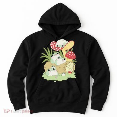 Cottagecore Aesthetic Frog Lying on Mushroom Hoodie
