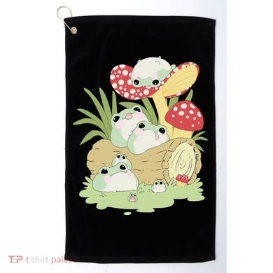 Cottagecore Aesthetic Frog Lying on Mushroom Golf Towel