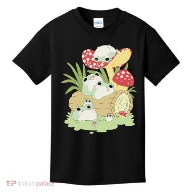 Cottagecore Aesthetic Frog Lying on Mushroom Kids T-Shirt