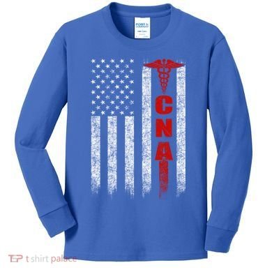 Cna American Flag Patriotic Pride Nurse Gift Kids Long Sleeve Shirt
