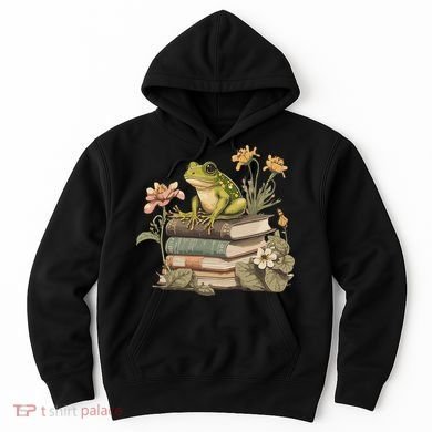 Cottagecore Aesthetic Frog Reading Book Mushroom Lover Hoodie