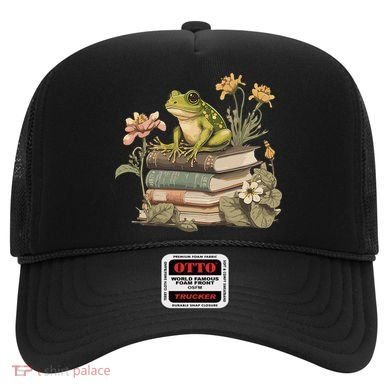 Cottagecore Aesthetic Frog Reading Book Mushroom Lover Hat