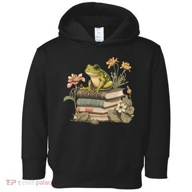 Cottagecore Aesthetic Frog Reading Book Mushroom Lover Toddler Hoodie
