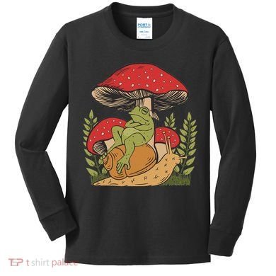 Cottagecore Aesthetic Frog Mushroom Snail Goblincore Toad Kids Long Sleeve Shirt