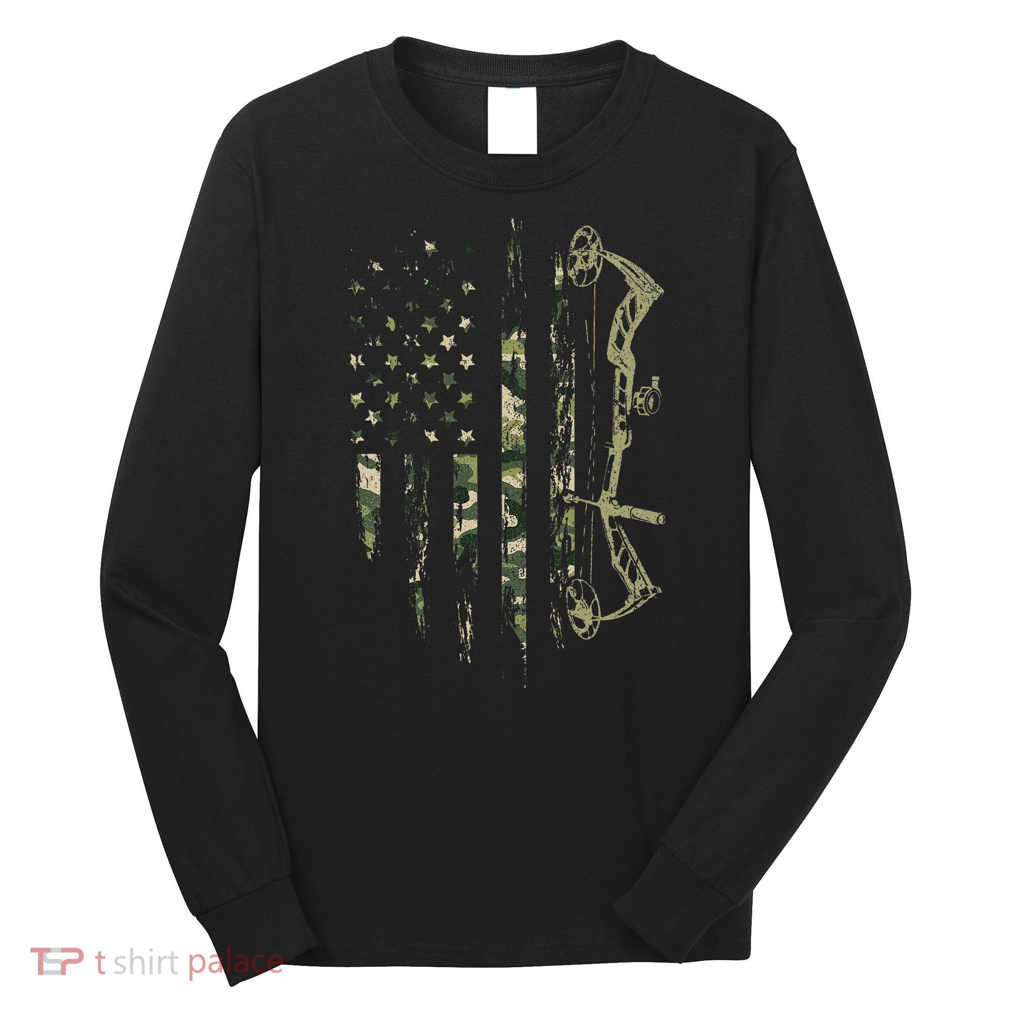 Camo American Flag Bowhunting Bow Archery Deer Hunting Gift Long Sleeve Shirt