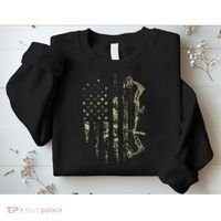 Camo American Flag Bowhunting Bow Archery Deer Hunting Gift Sweatshirt thumb 2