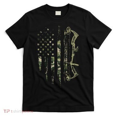 Camo American Flag Bowhunting Bow Archery Deer Hunting Gift T-Shirt