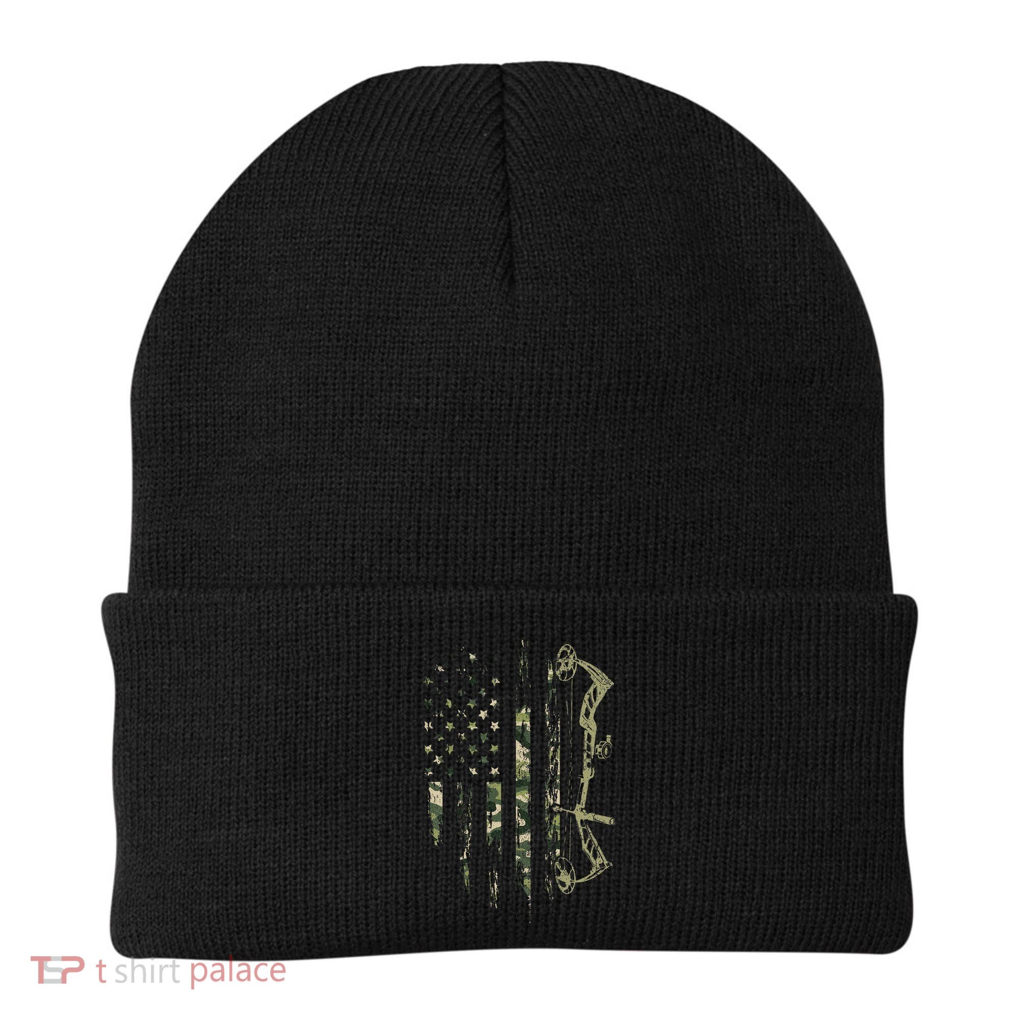 Camo American Flag Bowhunting Bow Archery Deer Hunting Gift Beanie