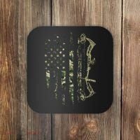 Camo American Flag Bowhunting Bow Archery Deer Hunting Gift Coaster thumb 0