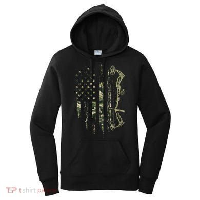 Camo American Flag Bowhunting Bow Archery Deer Hunting Gift Women's Hoodie