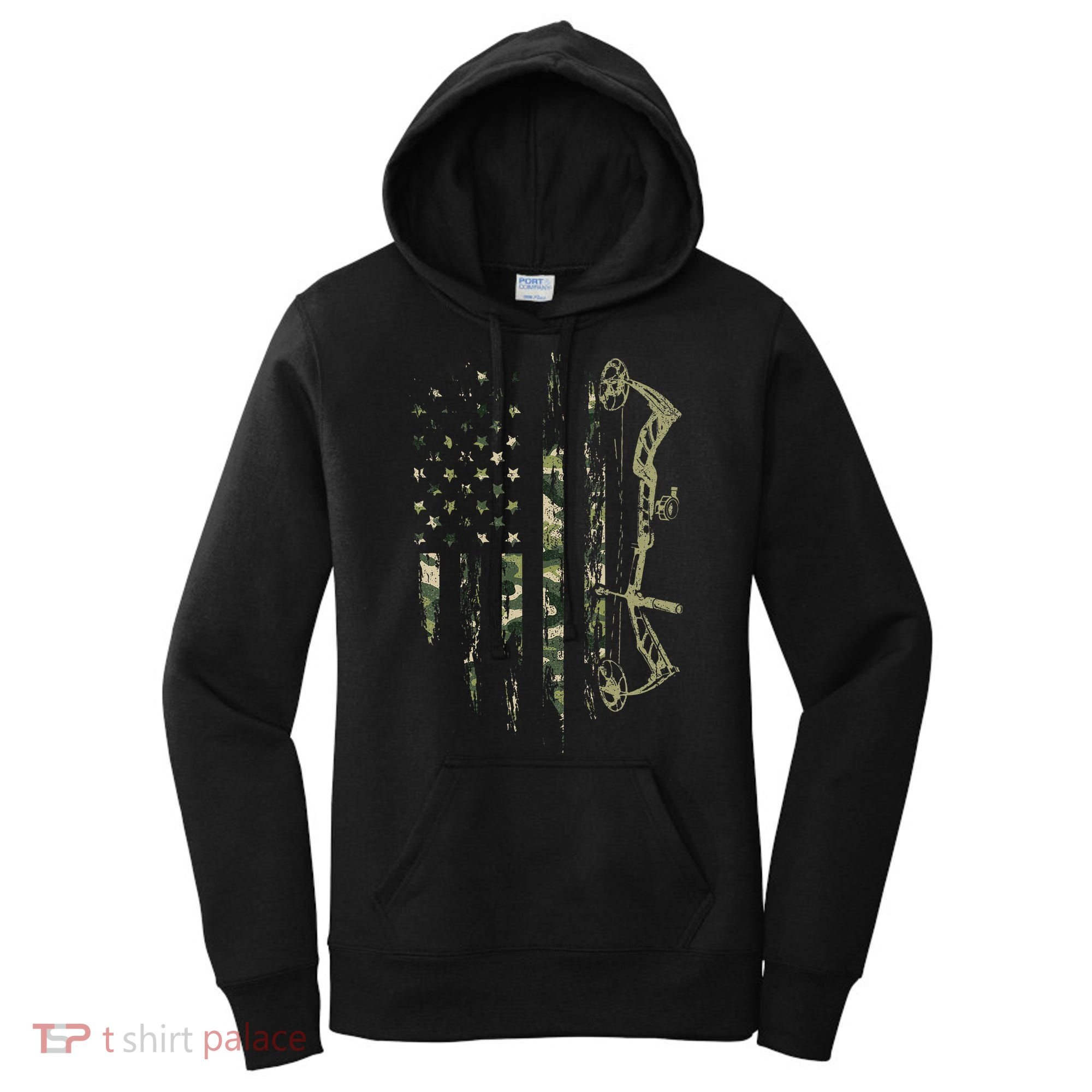 Camo American Flag Bowhunting Bow Archery Deer Hunting Gift Women's Hoodie