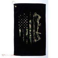 Camo American Flag Bowhunting Bow Archery Deer Hunting Gift Golf Towel thumb 0